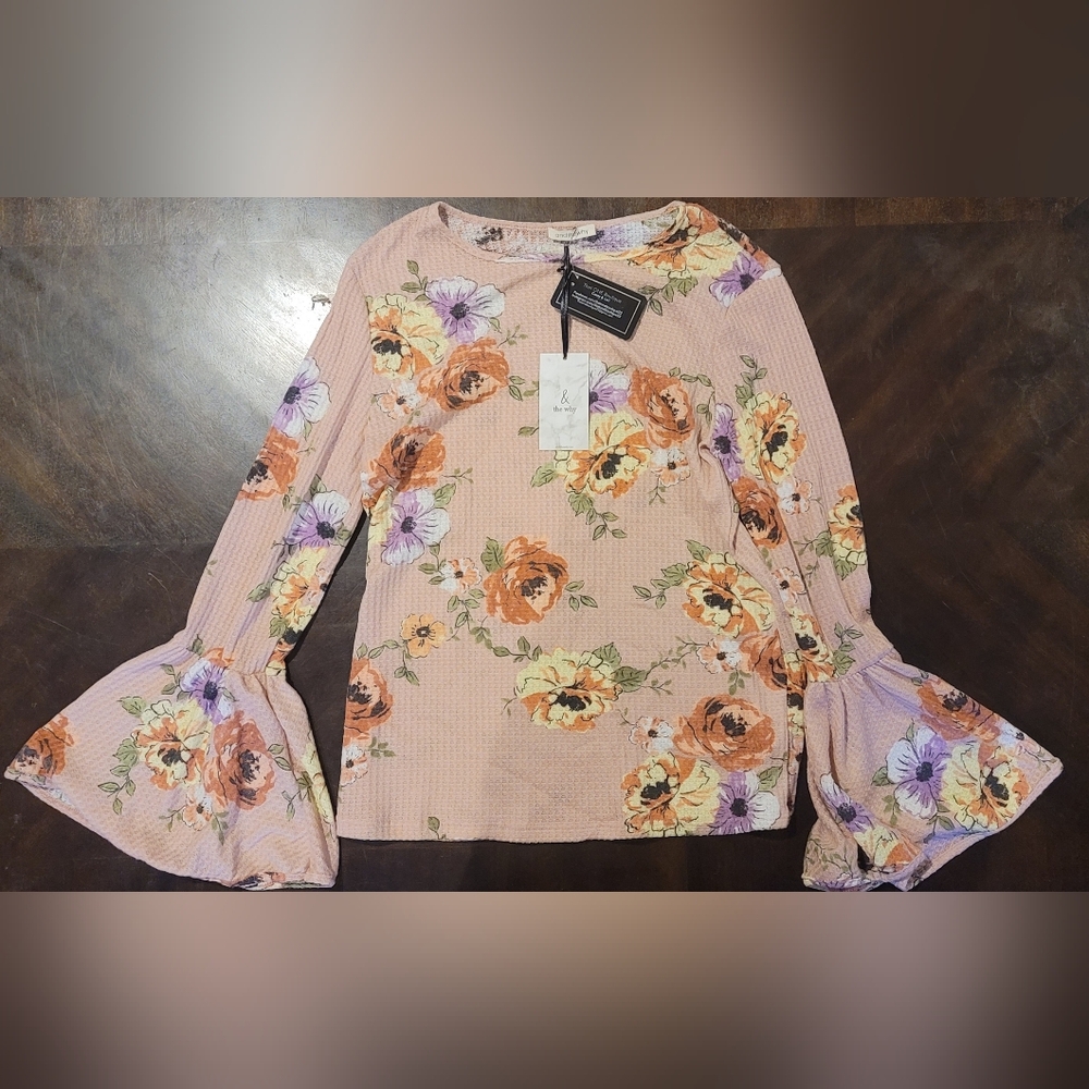 Floral Bell Sleeve Top - Pink